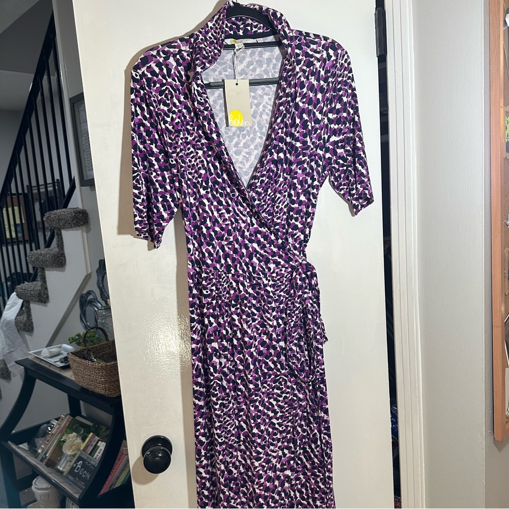 NWT Boden Maxi wrap dress 12 Petite 12P New animal print purple navy blue white